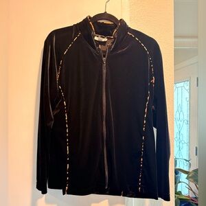 Coldwater Creek Black Velvet Jacket with Leopard Trim and matching joggers